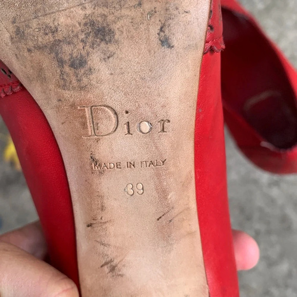 Christian Dior Red Cannage Leather Cut out Heeled Pumps, size  39 - Picture 13 of 15
